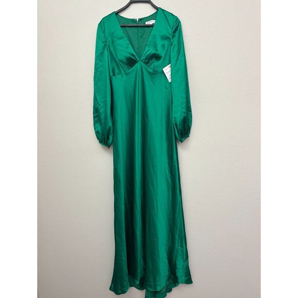 Mac Duggal Charmeuse Empire Waist Blouson Sleeve Gown Size 6 Emerald 55693 - Picture 1 of 7